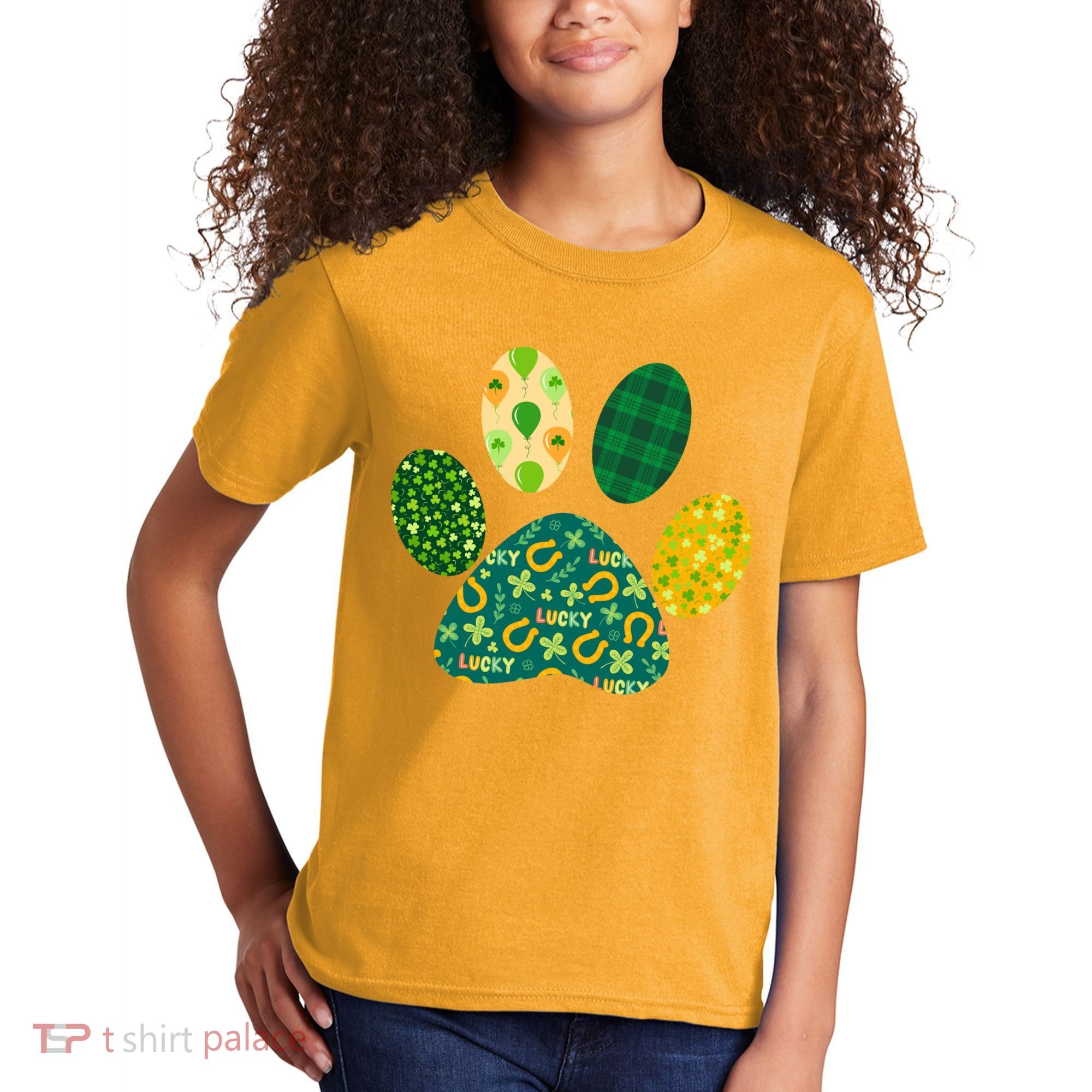 Cute Funny St Patrick's Day Patterns Pet Animal Paw Kids T-Shirt