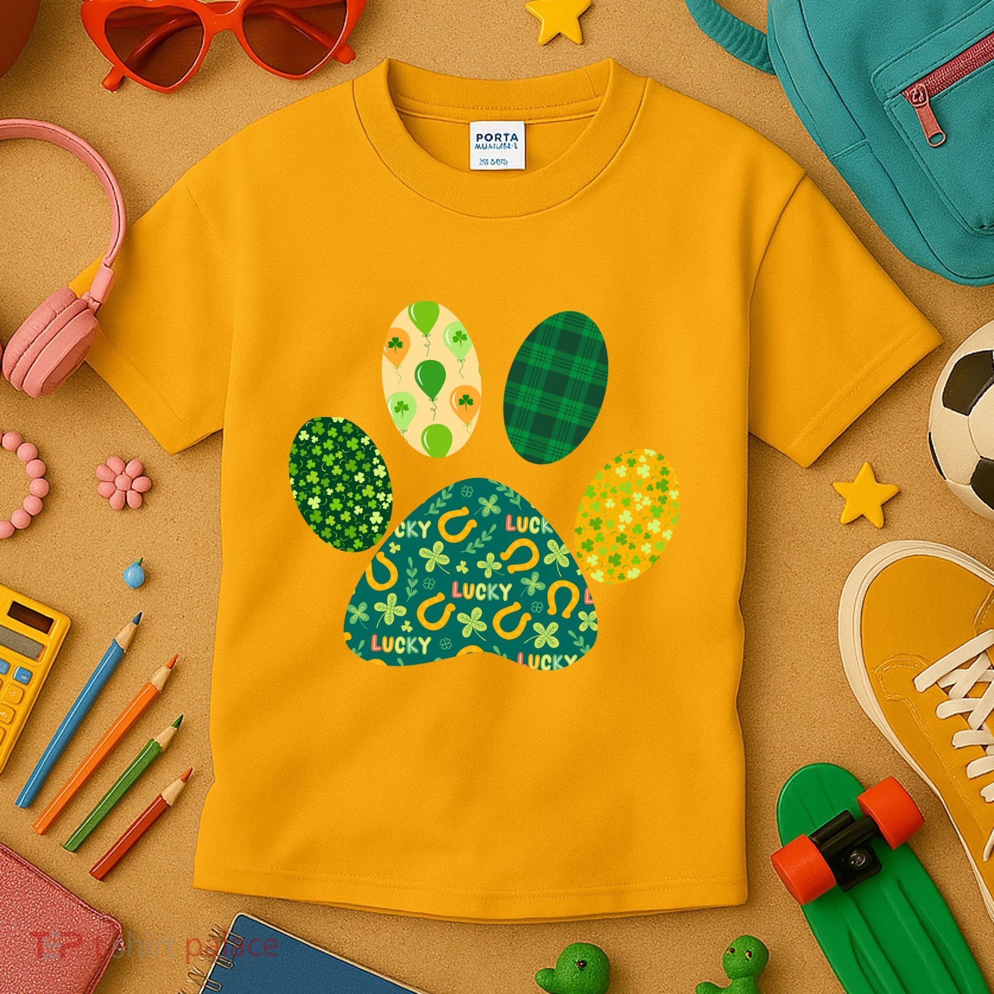 Cute Funny St Patrick's Day Patterns Pet Animal Paw Kids T-Shirt