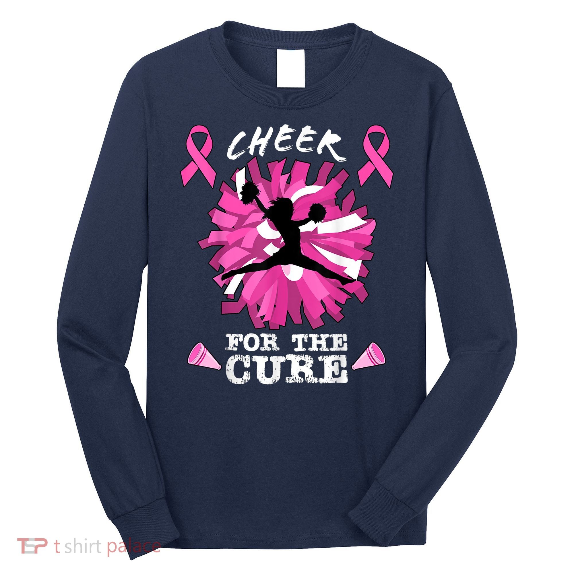 Cheer For The Cure Breast Cancer Awareness Month Cheerleader Long Sleeve Shirt