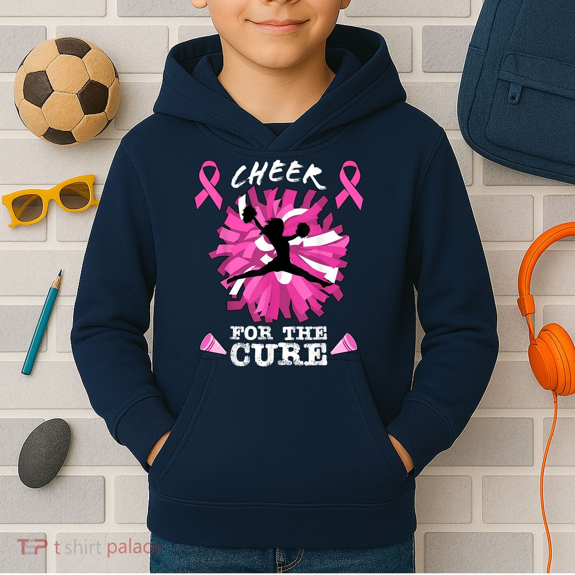Cheer For The Cure Breast Cancer Awareness Month Cheerleader Kids Hoodie