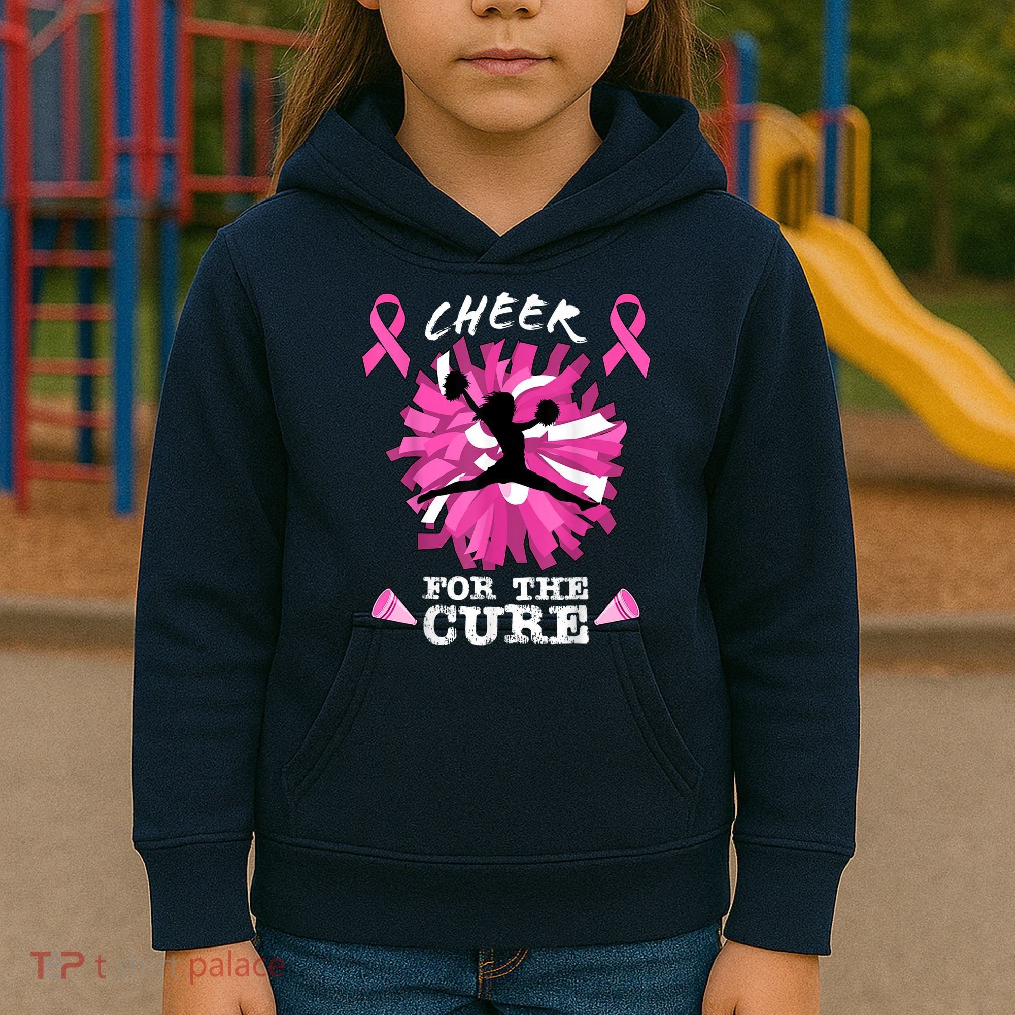 Cheer For The Cure Breast Cancer Awareness Month Cheerleader Kids Hoodie