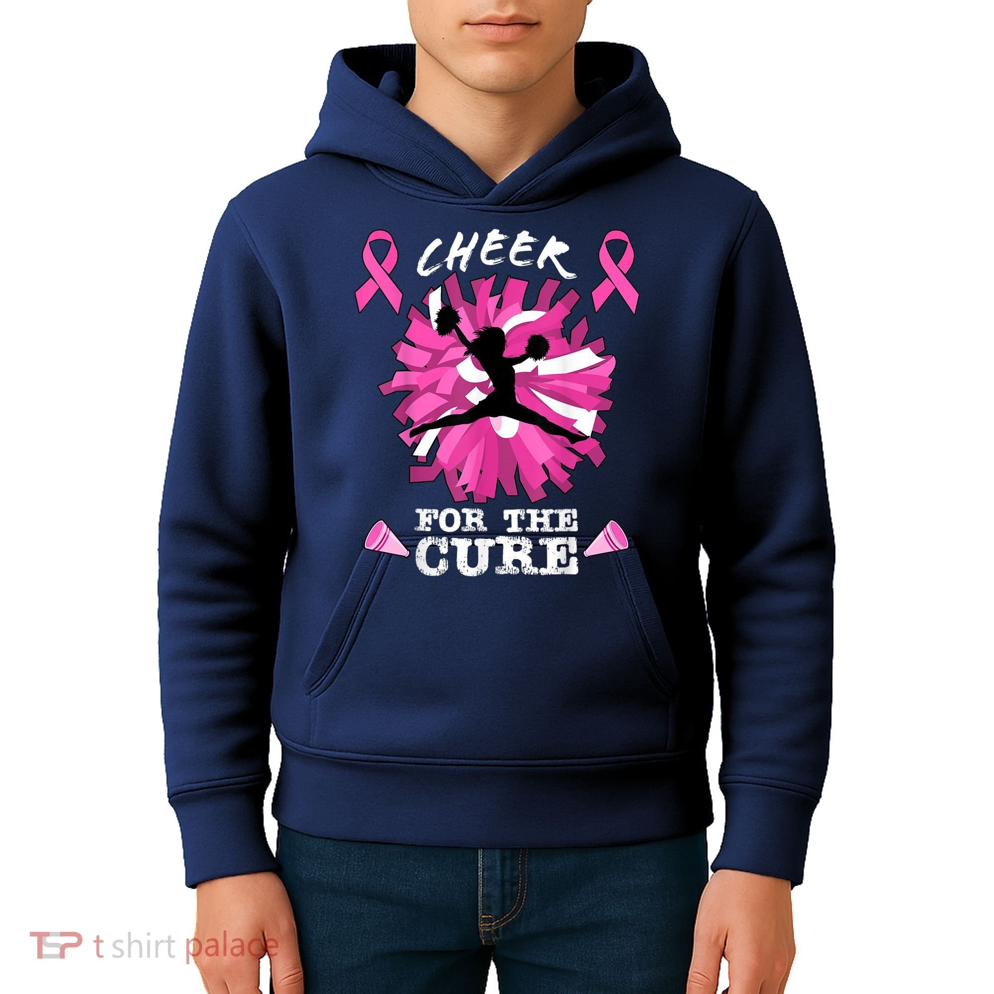 Cheer For The Cure Breast Cancer Awareness Month Cheerleader Kids Hoodie
