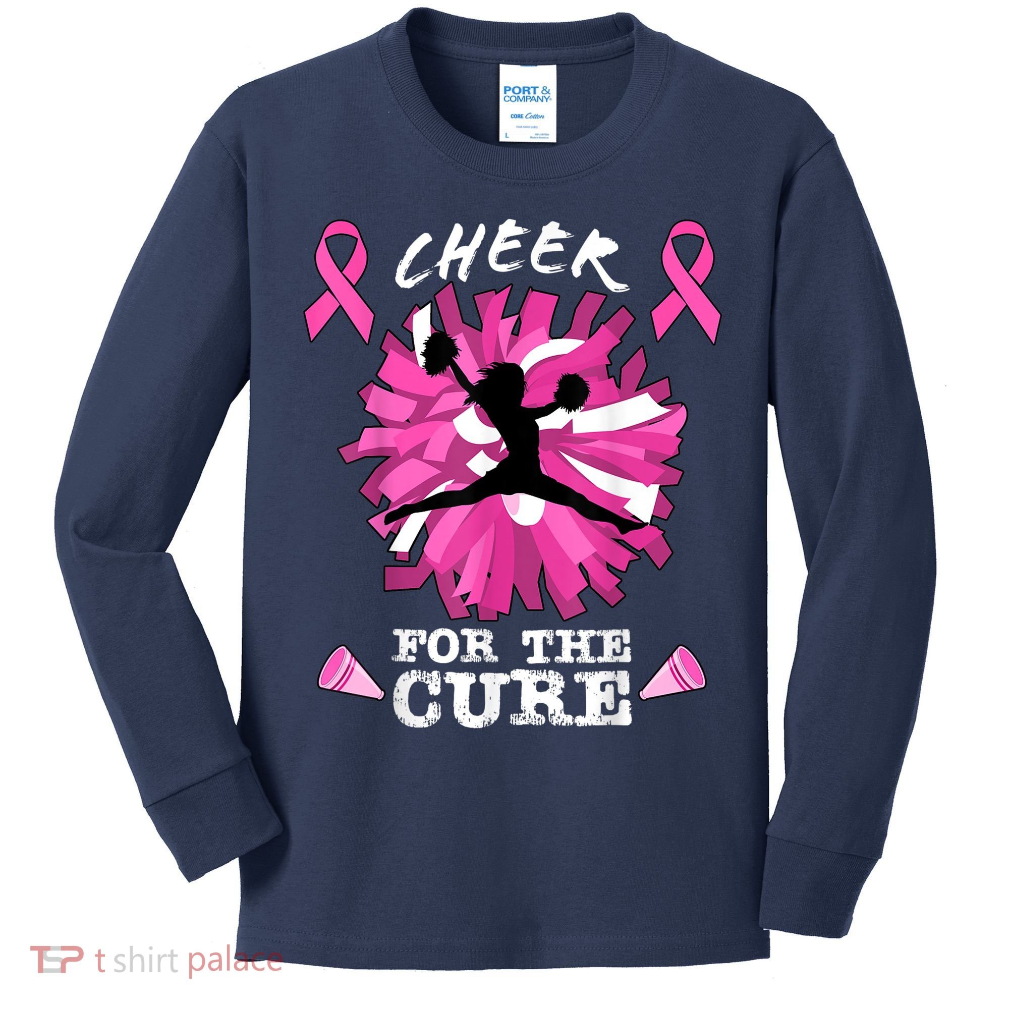 Cheer For The Cure Breast Cancer Awareness Month Cheerleader Kids Long Sleeve Shirt