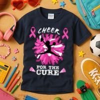 Cheer For The Cure Breast Cancer Awareness Month Cheerleader Kids T-Shirt thumb 3