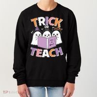 Cute Funny Trick Or Teach Reading Ghost Women's Sweatshirt thumb 0