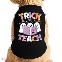 Cute Funny Trick Or Teach Reading Ghost Doggie Tank thumb 0