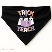 Cute Funny Trick Or Teach Reading Ghost USA-Made Doggie Bandana thumb 0