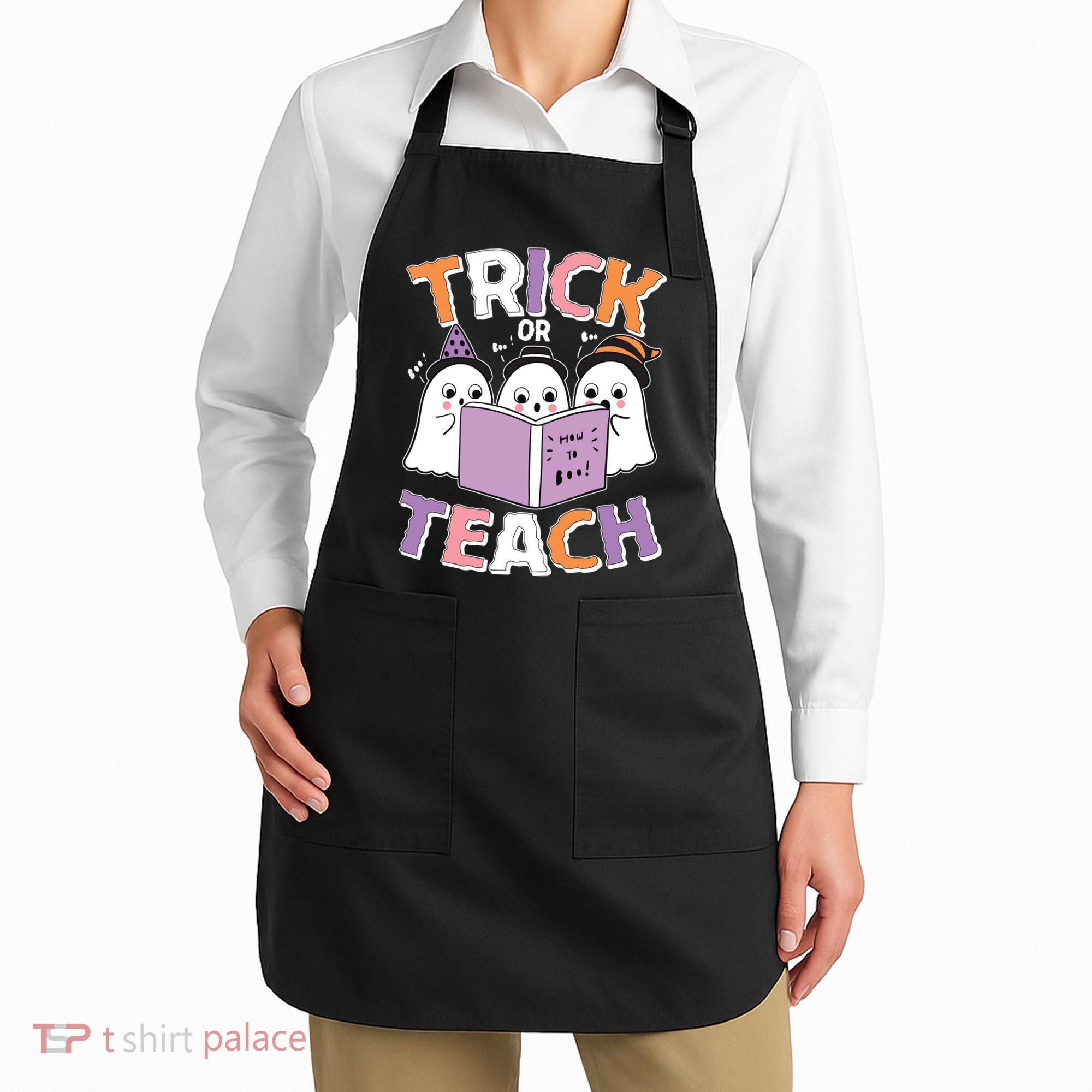 Cute Funny Trick Or Teach Reading Ghost Apron