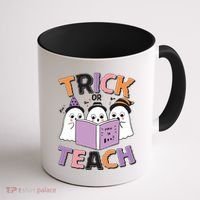 Cute Funny Trick Or Teach Reading Ghost Coffee Mug thumb 1