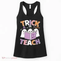 Cute Funny Trick Or Teach Reading Ghost Women's Tank Top thumb 0