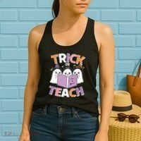 Cute Funny Trick Or Teach Reading Ghost Women's Tank Top thumb 2