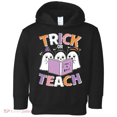 Cute Funny Trick Or Teach Reading Ghost Toddler Hoodie