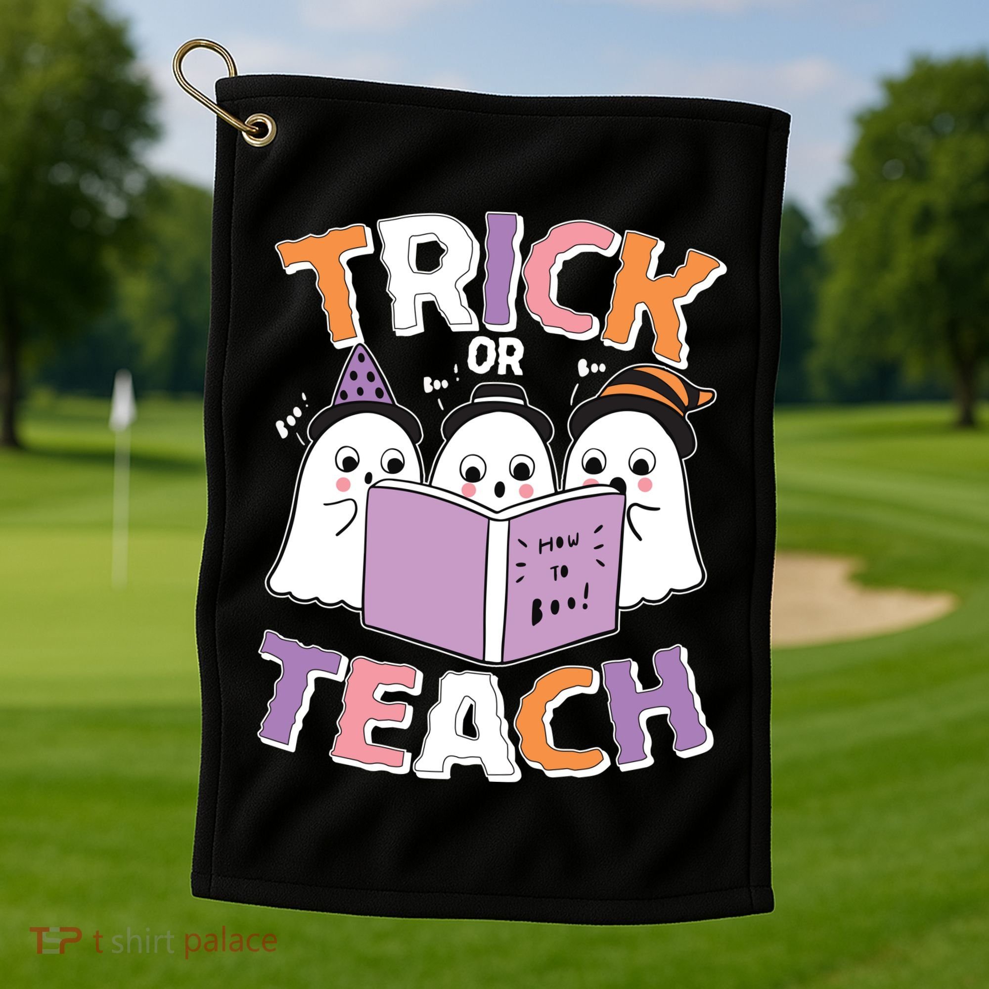 Cute Funny Trick Or Teach Reading Ghost Golf Towel