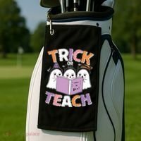 Cute Funny Trick Or Teach Reading Ghost Golf Towel thumb 2