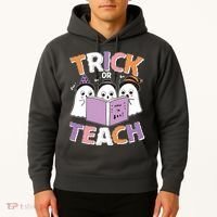 Cute Funny Trick Or Teach Reading Ghost Hoodie thumb 2