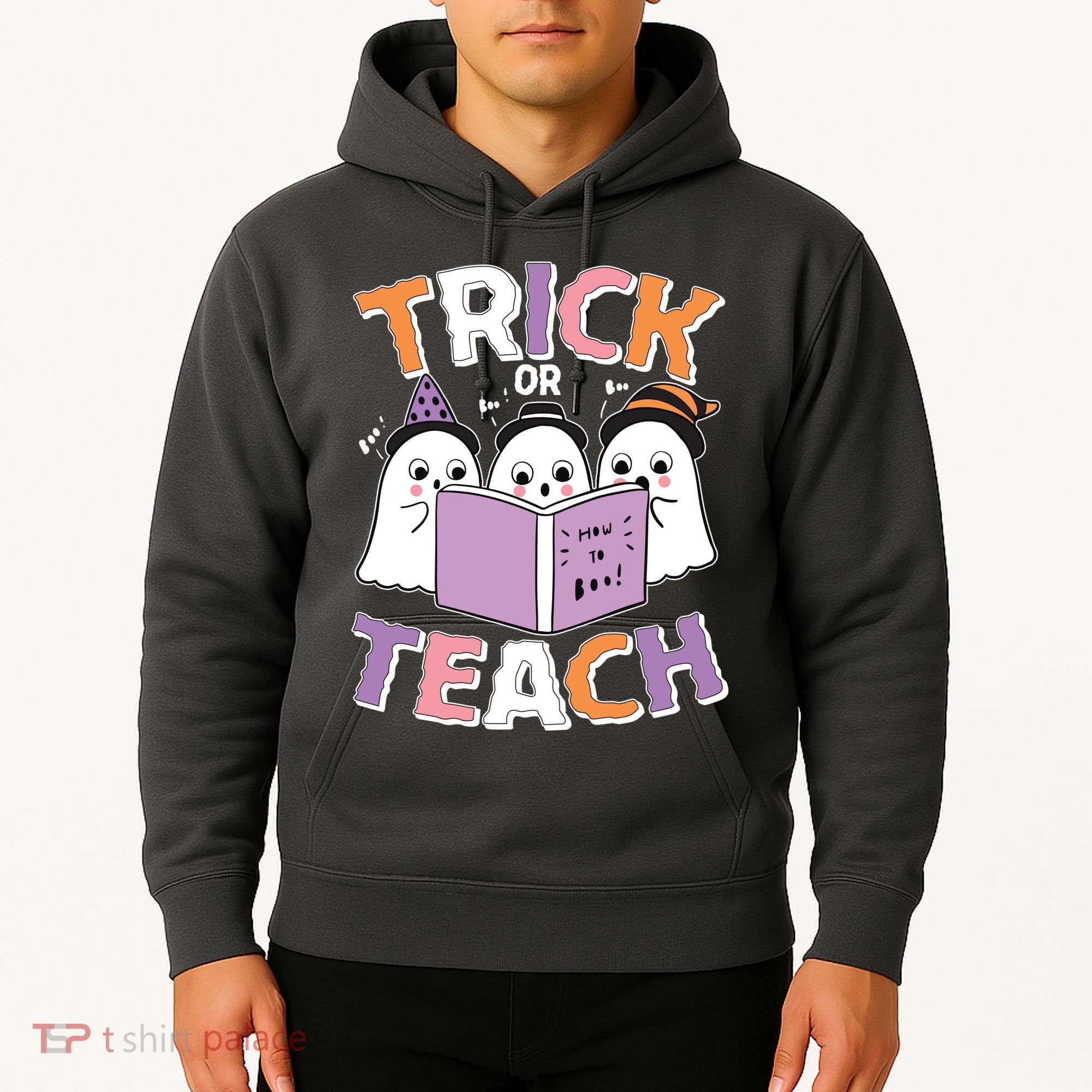 Cute Funny Trick Or Teach Reading Ghost Hoodie