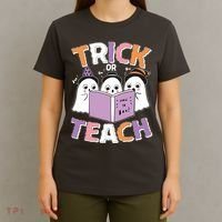 Cute Funny Trick Or Teach Reading Ghost T-Shirt thumb 4