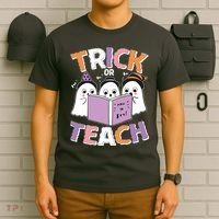 Cute Funny Trick Or Teach Reading Ghost T-Shirt thumb 6