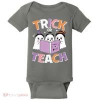 Cute Funny Trick Or Teach Reading Ghost Baby Bodysuit thumb 0