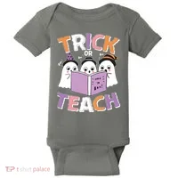 Cute Funny Trick Or Teach Reading Ghost Baby Bodysuit thumb 0