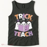 Cute Funny Trick Or Teach Reading Ghost Tank Top thumb 2