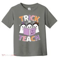 Cute Funny Trick Or Teach Reading Ghost Toddler T-Shirt thumb 0