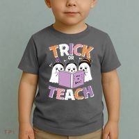 Cute Funny Trick Or Teach Reading Ghost Toddler T-Shirt thumb 2