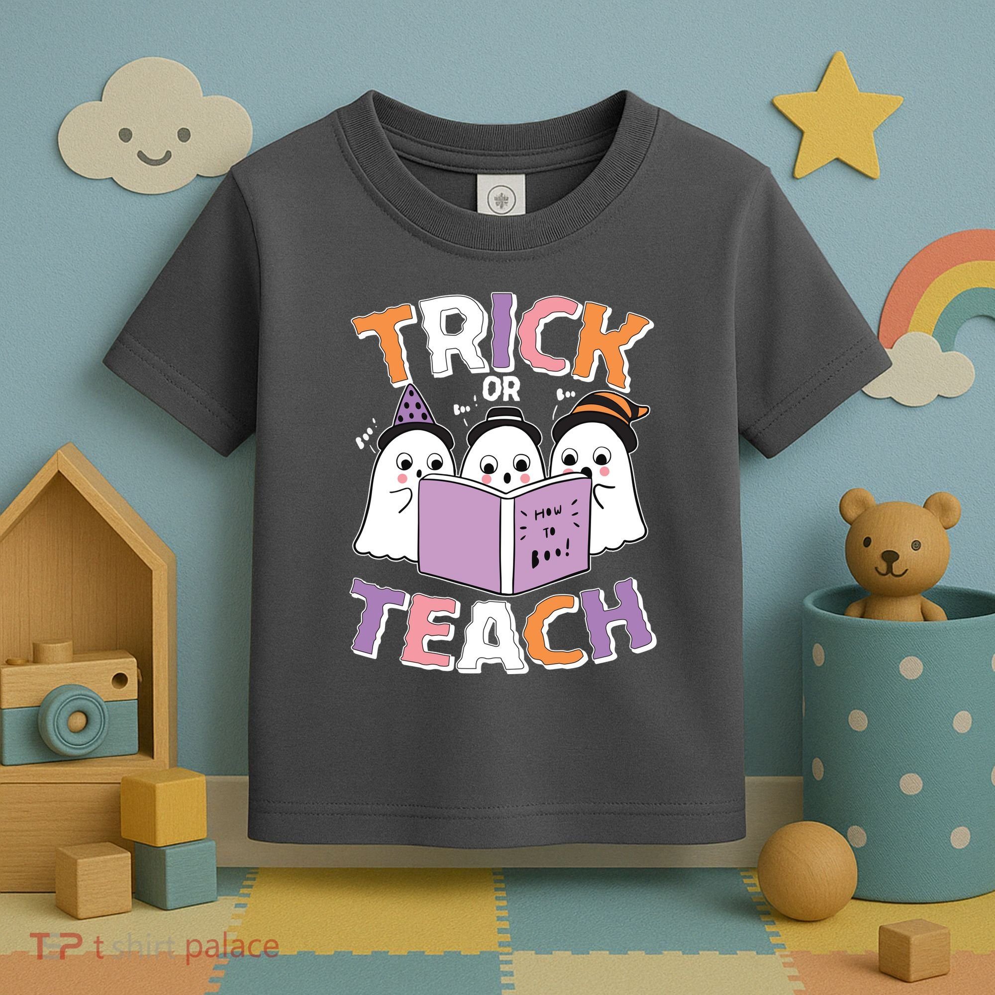 Cute Funny Trick Or Teach Reading Ghost Toddler T-Shirt