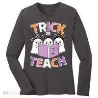 Cute Funny Trick Or Teach Reading Ghost Women's Long Sleeve Shirt thumb 0