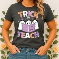 Cute Funny Trick Or Teach Reading Ghost Women's T-Shirt thumb 2