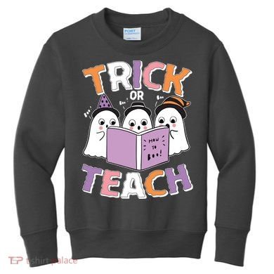 Cute Funny Trick Or Teach Reading Ghost Kids Sweatshirt