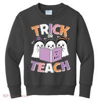 Cute Funny Trick Or Teach Reading Ghost Kids Sweatshirt thumb 0