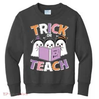 Cute Funny Trick Or Teach Reading Ghost Kids Sweatshirt thumb 0