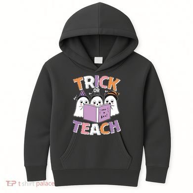 Cute Funny Trick Or Teach Reading Ghost Kids Hoodie