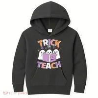 Cute Funny Trick Or Teach Reading Ghost Kids Hoodie thumb 0