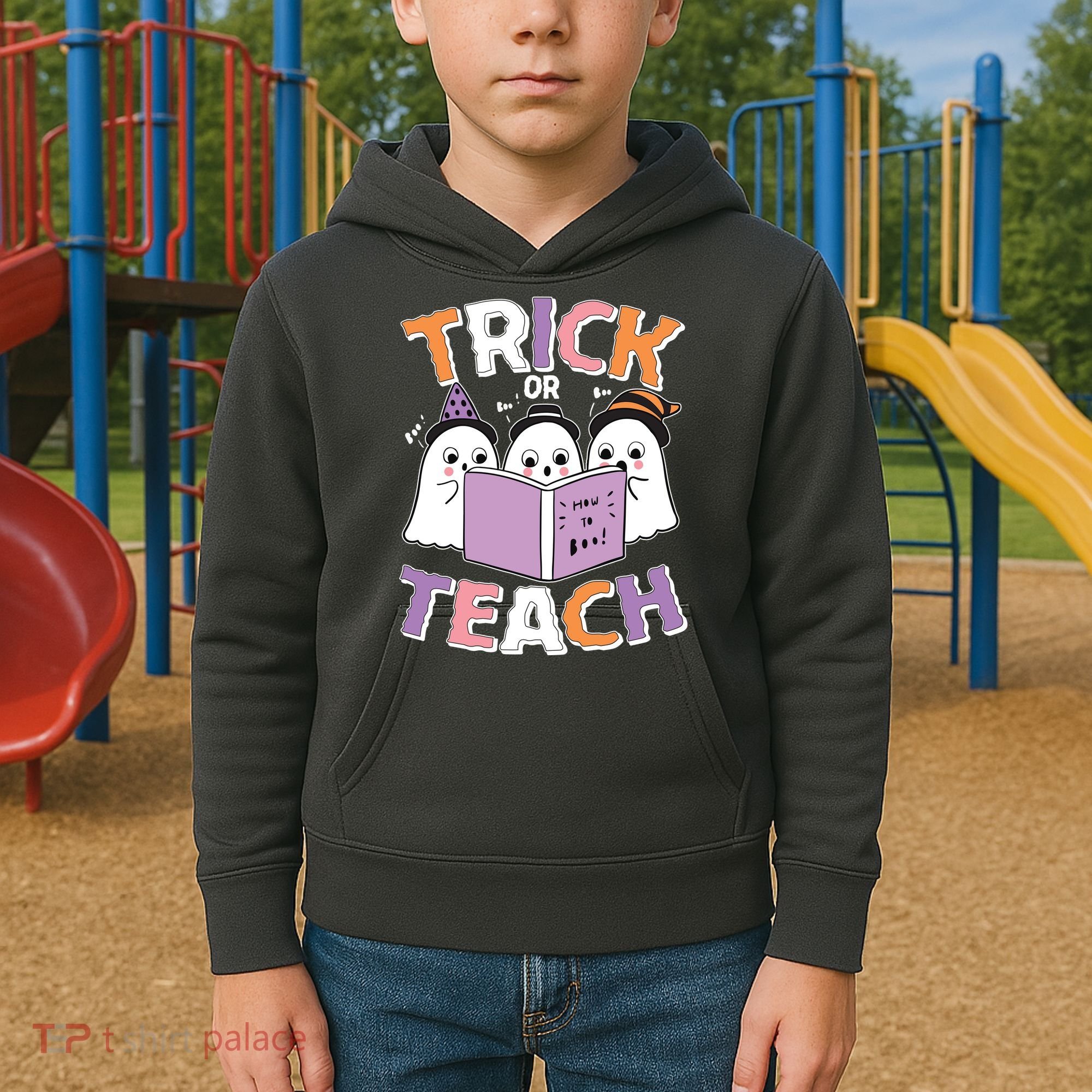 Cute Funny Trick Or Teach Reading Ghost Kids Hoodie