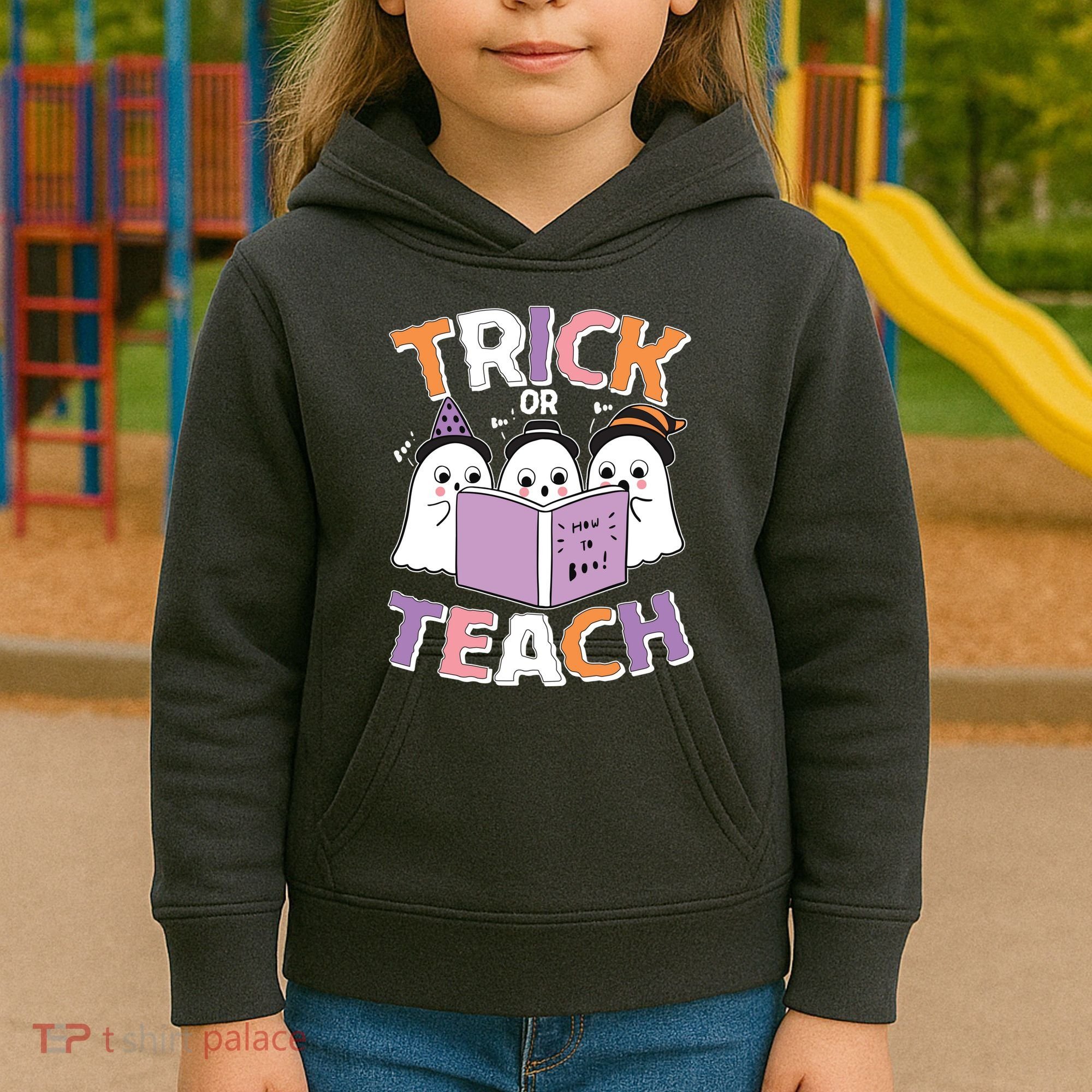 Cute Funny Trick Or Teach Reading Ghost Kids Hoodie