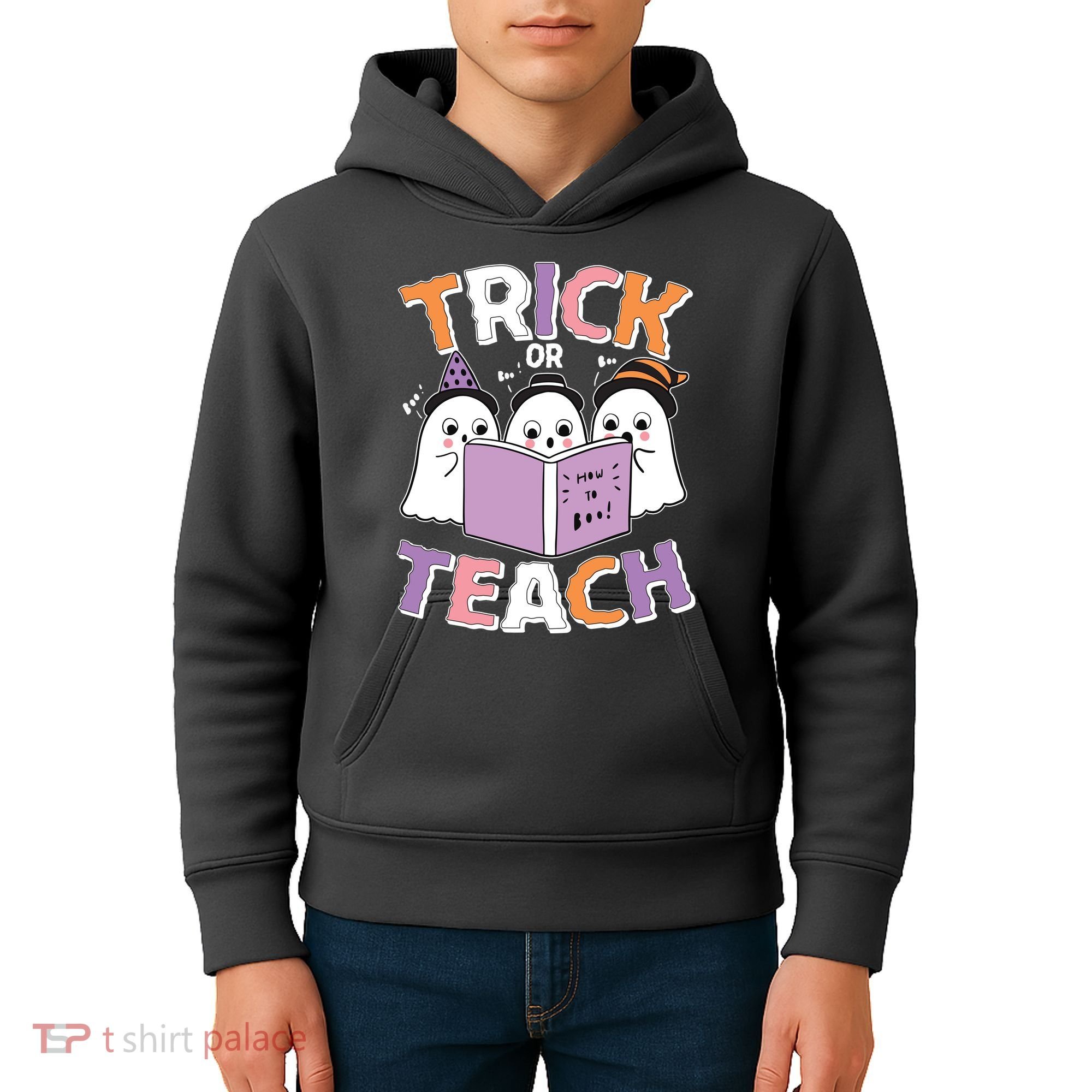 Cute Funny Trick Or Teach Reading Ghost Kids Hoodie