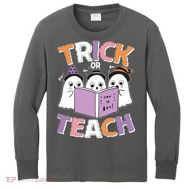 Cute Funny Trick Or Teach Reading Ghost Kids Long Sleeve Shirt