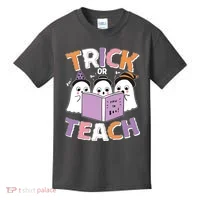 Cute Funny Trick Or Teach Reading Ghost Kids T-Shirt thumb 0