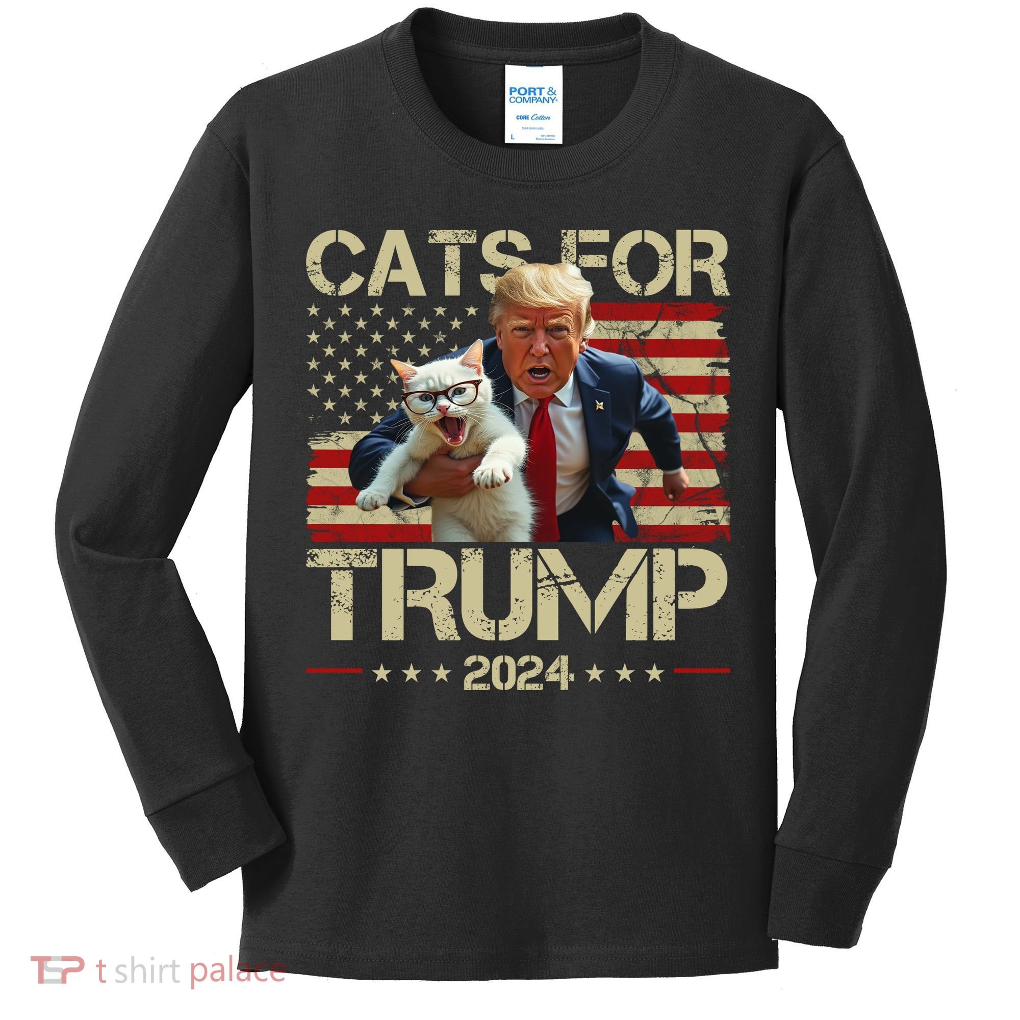 Cats For Trump 2024 Funny Vote Donald Trump Kids Long Sleeve Shirt