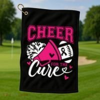 Cheer For The Cure Breast Cancer Cheerleader Pink October Golf Towel thumb 1