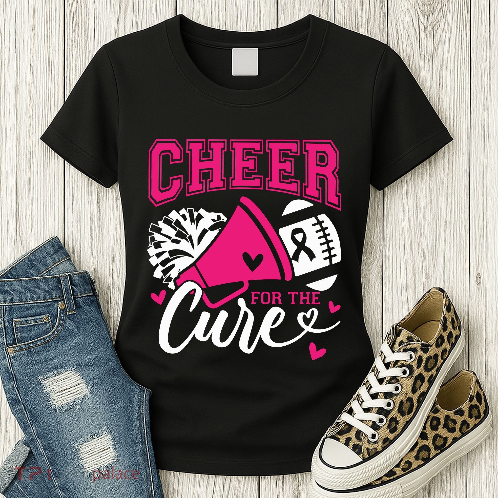 Cheer For The Cure Breast Cancer Cheerleader Pink October Women's T-Shirt