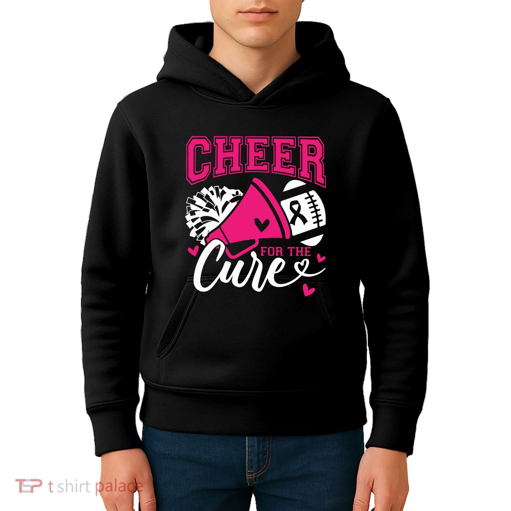 Cheer For The Cure Breast Cancer Cheerleader Pink October Kids Hoodie