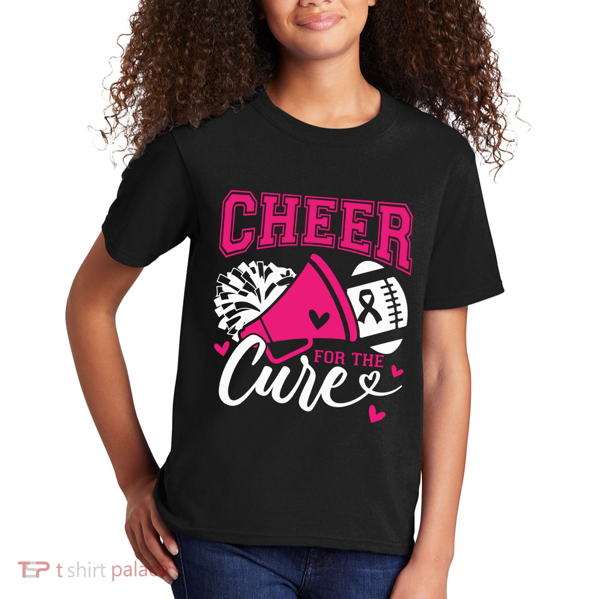 Cheer For The Cure Breast Cancer Cheerleader Pink October Kids T-Shirt