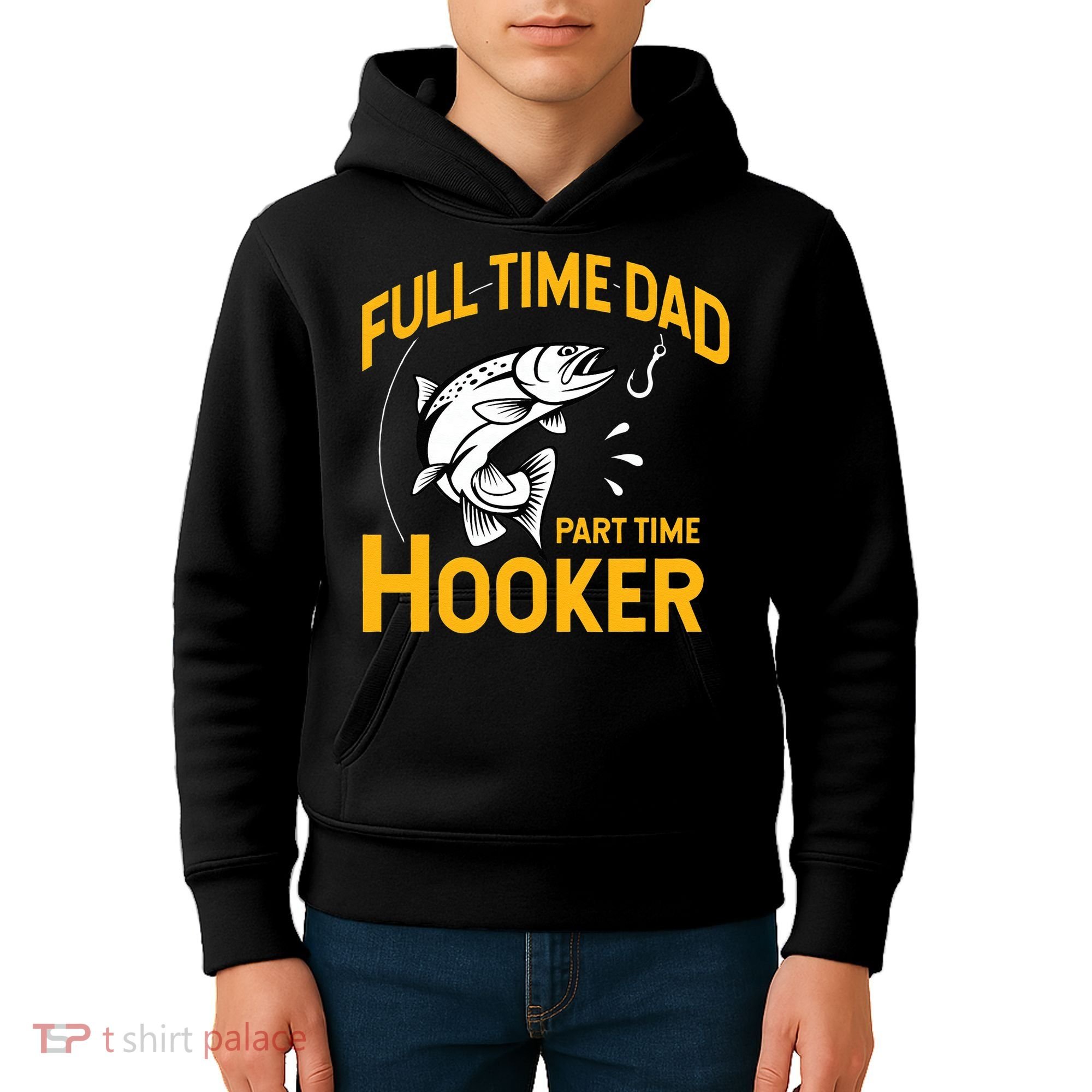 Cute Full Time Dad Part Time Hooker Funny Fathers Day Fishing Kids Hoodie