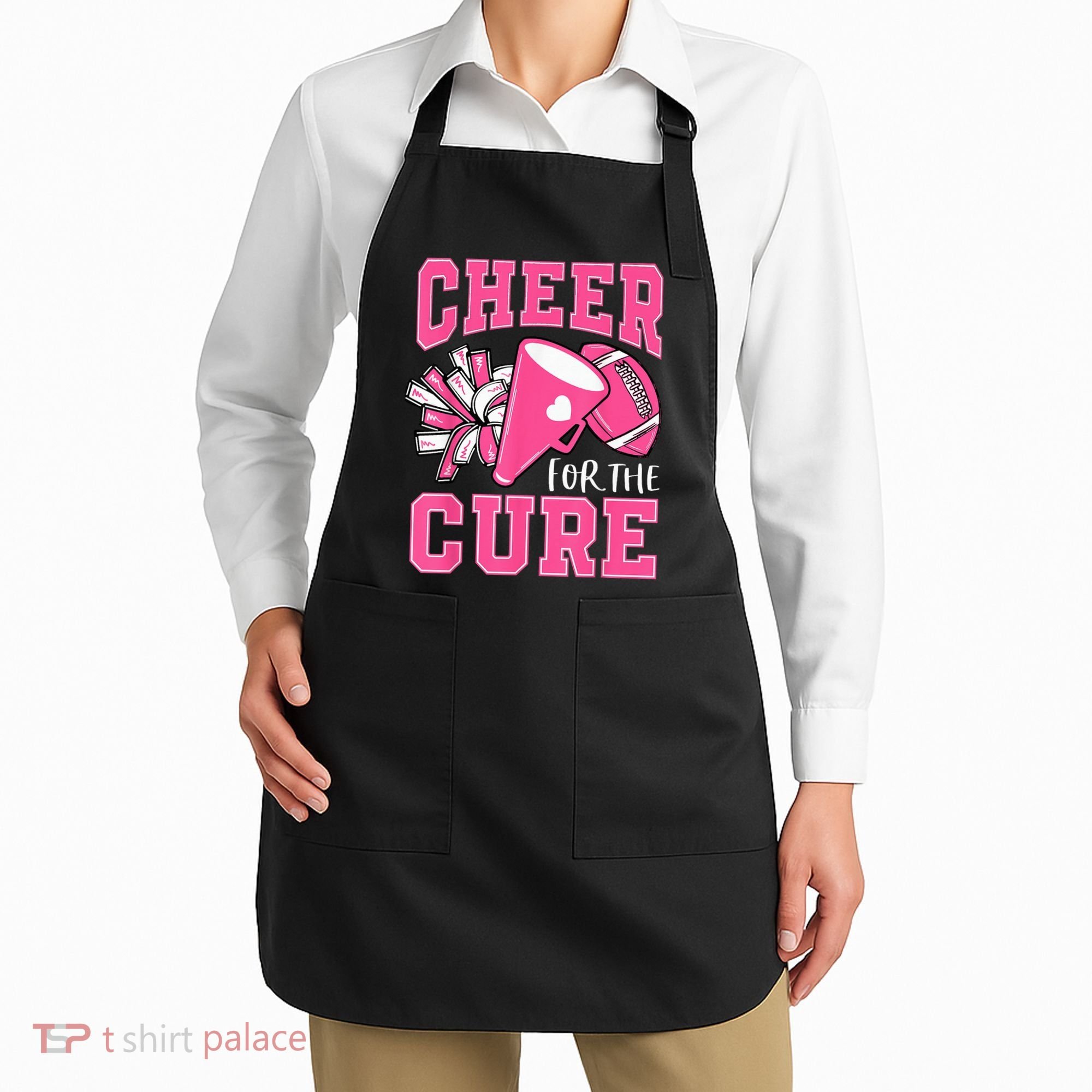 Cheer For The Cure Breast Cancer Awareness Cheerleader Funny Apron