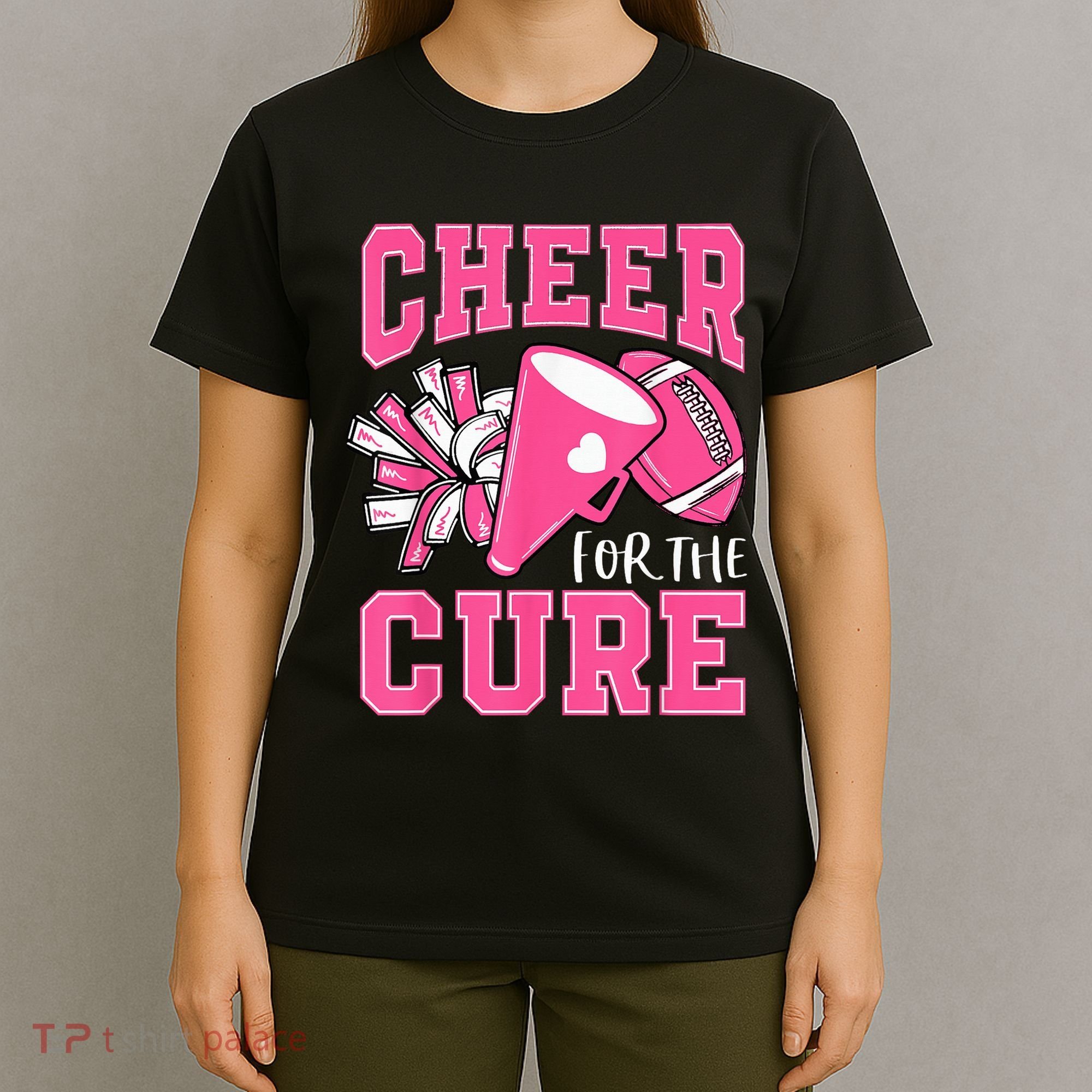 Cheer For The Cure Breast Cancer Awareness Cheerleader Funny T-Shirt