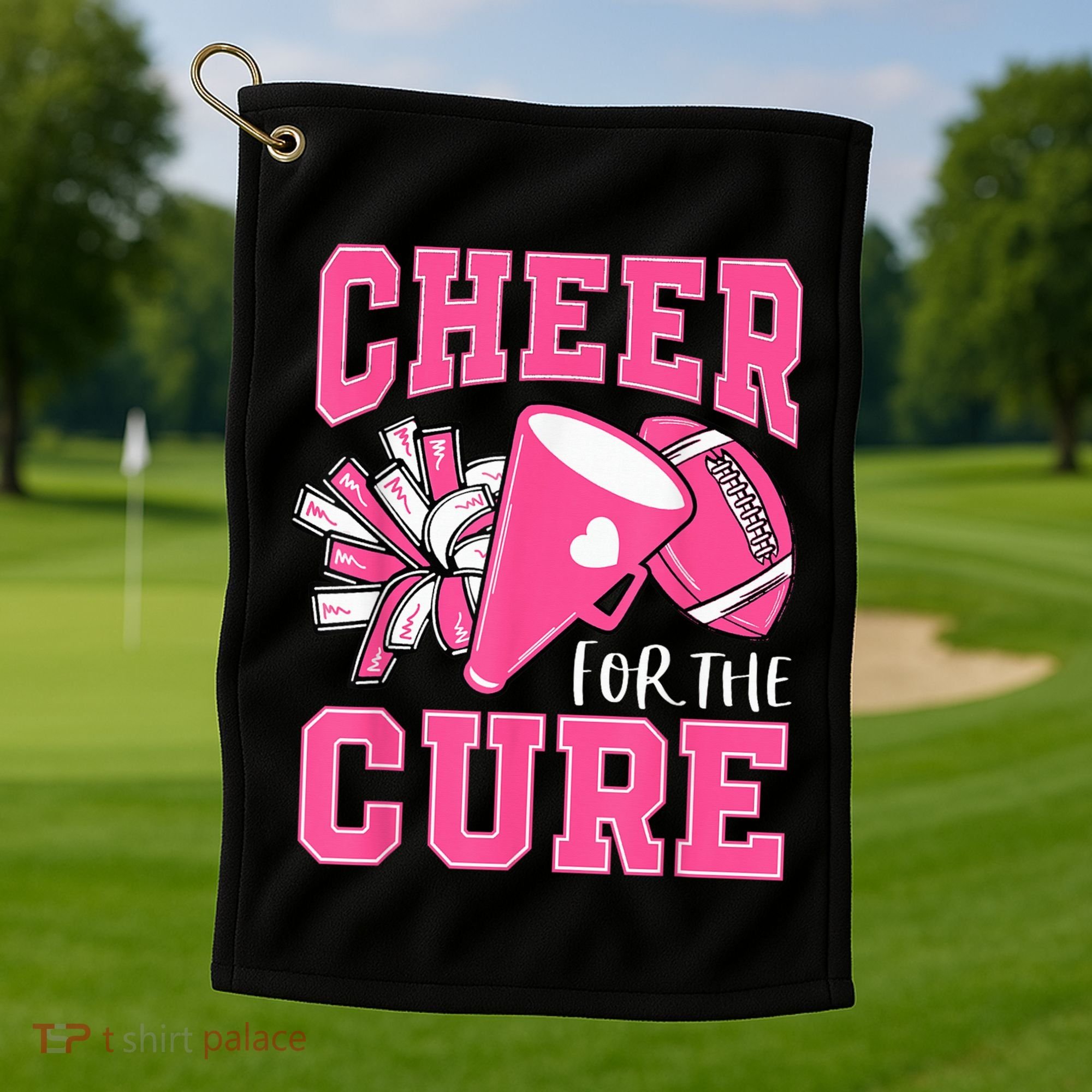 Cheer For The Cure Breast Cancer Awareness Cheerleader Funny Golf Towel