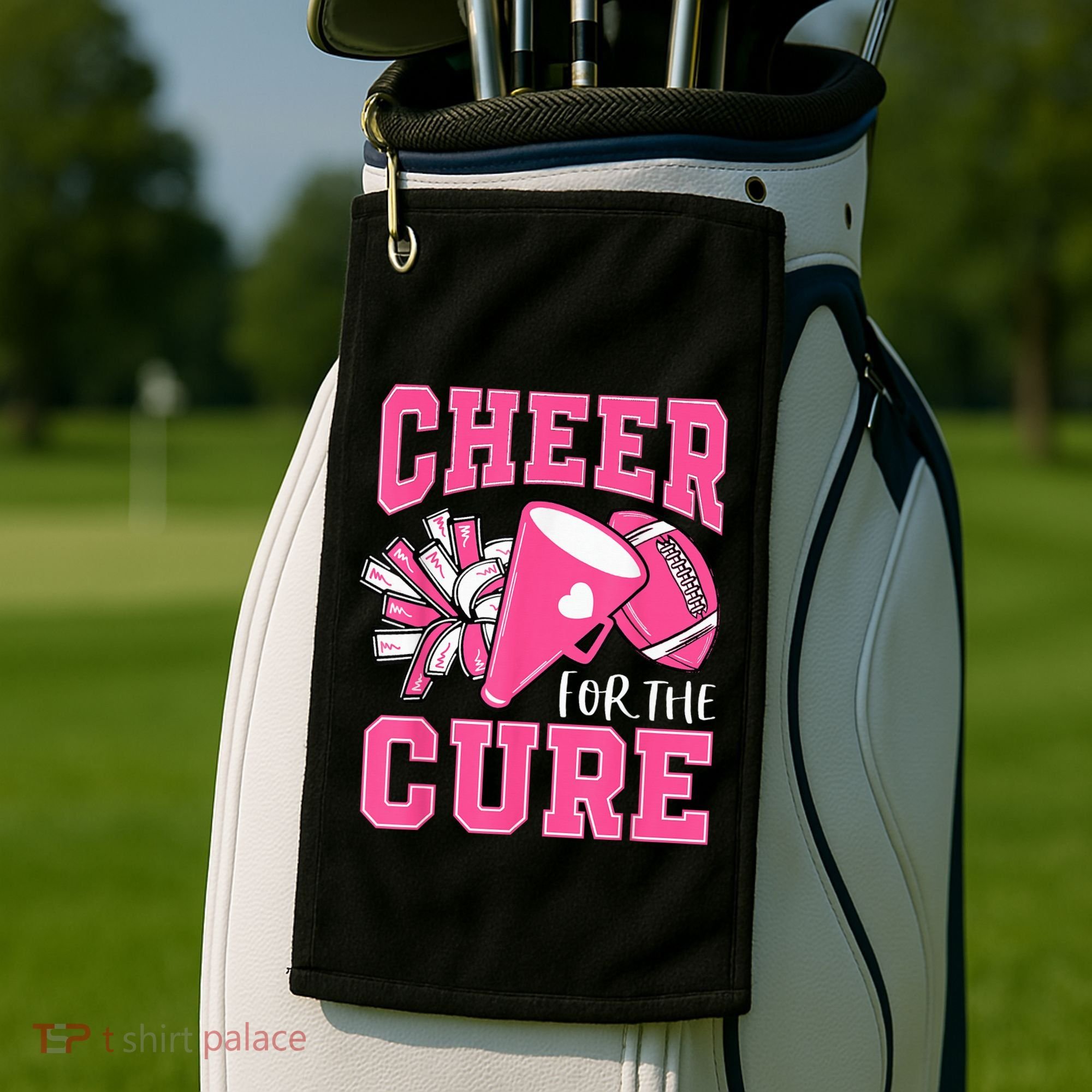 Cheer For The Cure Breast Cancer Awareness Cheerleader Funny Golf Towel